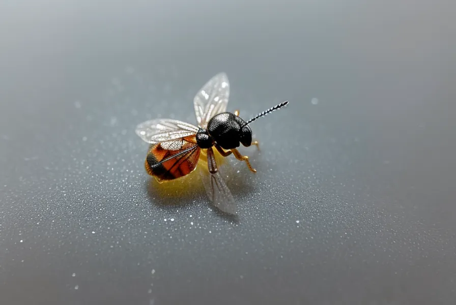 Detalle de una pequeña mosca atrapada en la resina fresca de la cocina