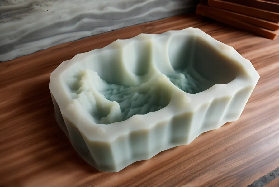 Molde de silicona grande lleno de resina sobre soporte rígido de madera