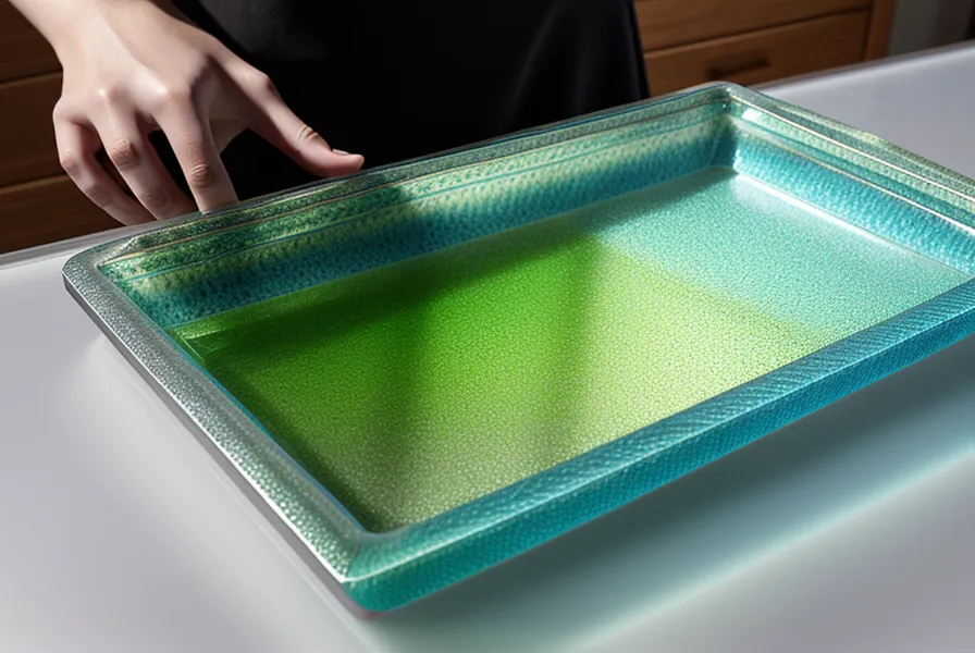 Bandeja de resina terminada con reflejos de luz y textura artesanal