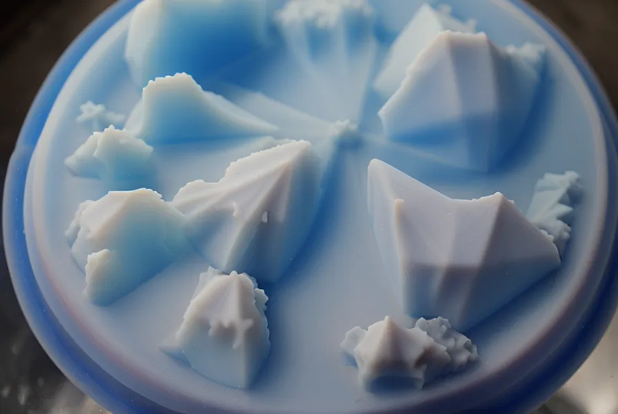 Primer plano de un molde de silicona roto con resina pegada.