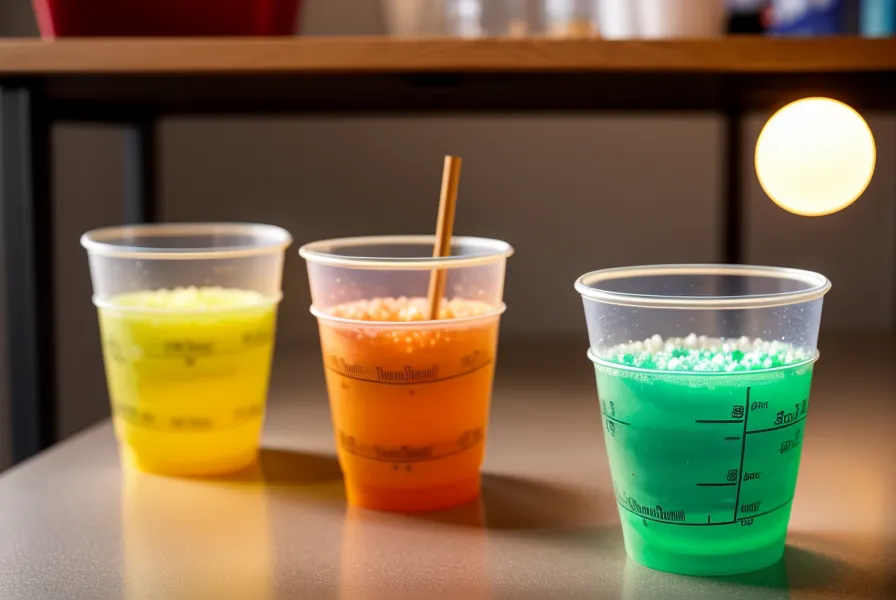 Vasos de medición con resina y catalizador para mezcla 1:1 en escritorio