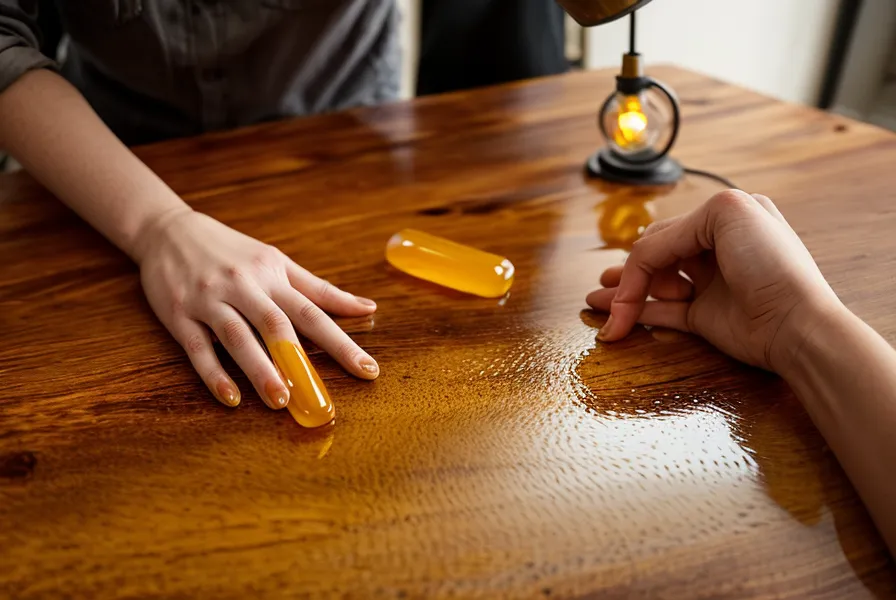 Manos mezclando resina transparente frente a una computadora de diseño